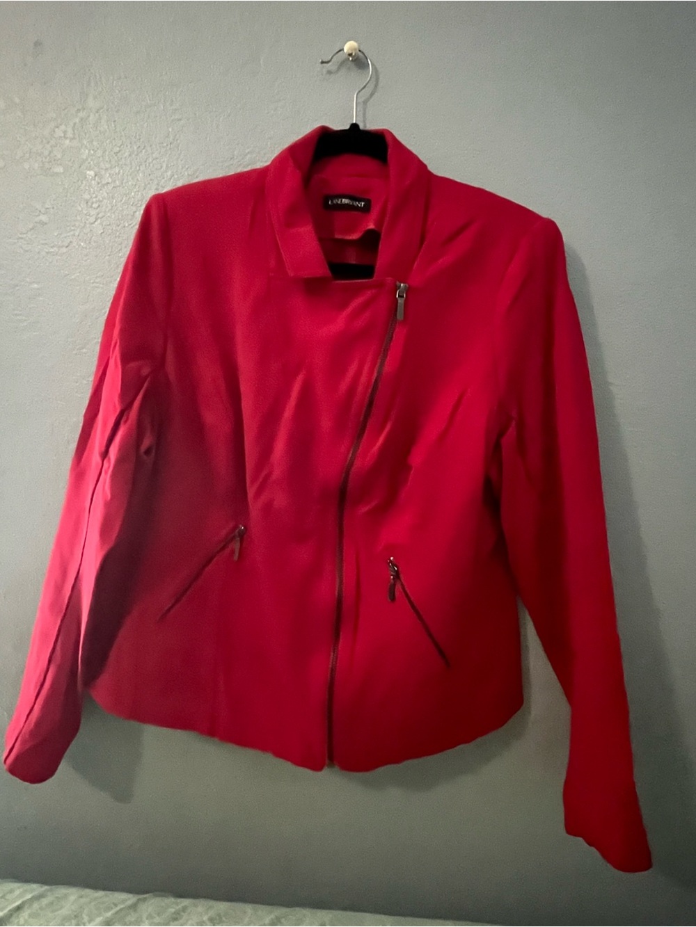 Lane Bryant Red Asymmetrical Zip Bomber Jacket